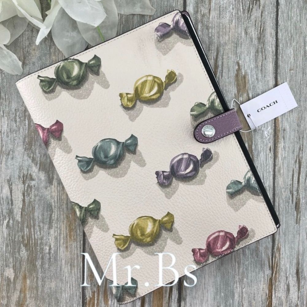 Coach Notebook In Pebbled Leather & Candy Print Bag Purse